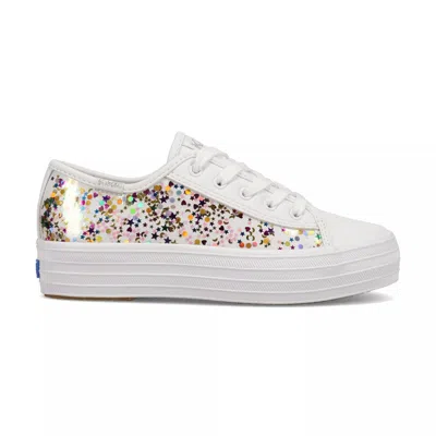 Keds Kid Big Kids Triple Up Glitter Leather Sneakers In White