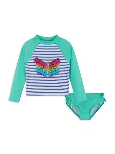 Andy & Evan Little Girl's 2-piece Striped Butterfly Tee & Bow Bloomers Set In Aqua