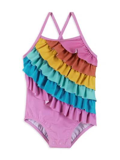 Andy & Evan Rainbow Ruffle One-piece Swimsuit In Rainbow