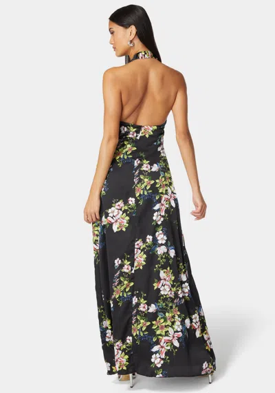 Bebe Estelle Pleated Satin Maxi In Black,multi