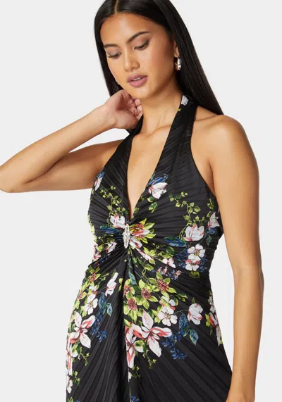 Bebe Estelle Pleated Satin Maxi In Black,multi