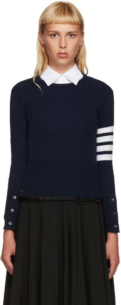 Shop Thom Browne Navy Cashmere Classic Pullover