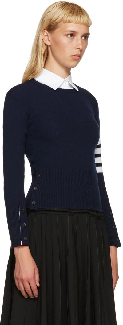 Shop Thom Browne Navy Cashmere Classic Pullover