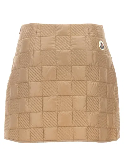 Shop Moncler Quilted Skirt In Beige