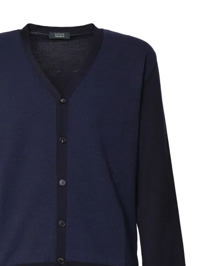 Zanone Long-sleeved Knitted Cardigan In Blue