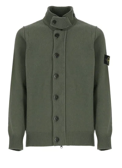 Shop Stone Island Wool Cardigan In Green