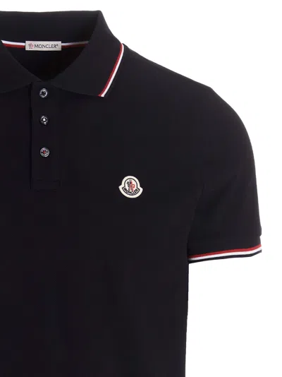 Shop Moncler Logo Patch Polo Shirt In Blue