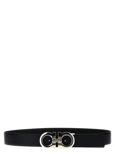 Ferragamo Reversible Belt Featuring 'gancini' Buckle In Black