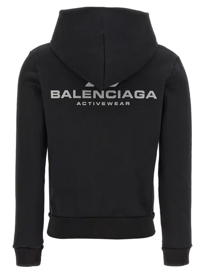 Balenciaga Hoodie With Logo Print And Front Pockets In Black