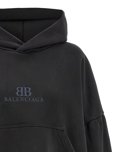 Shop Balenciaga Logo Embroidery Hoodie In Black