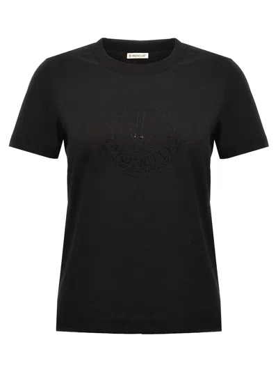 Shop Moncler Rhinestone Logo T-shirt In Black