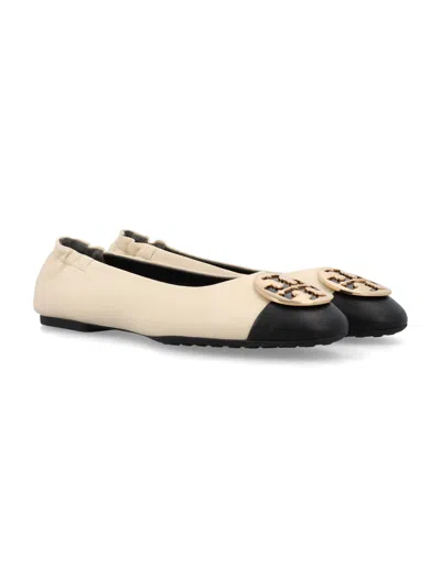 Shop Tory Burch Claire Cap-toe Ballet Flats In New Cream / Black / Gold