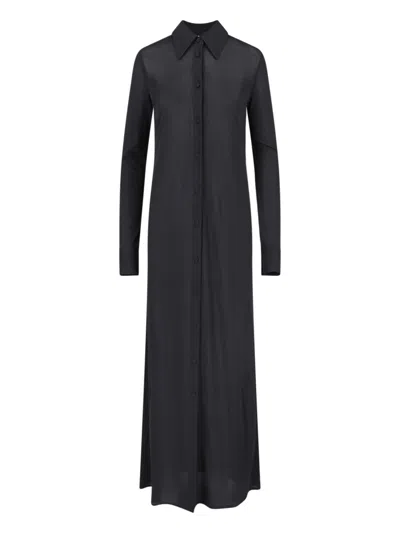 Jil Sander Sheer Fabric Knee Length Dress With Cuffed Sleeves In Black