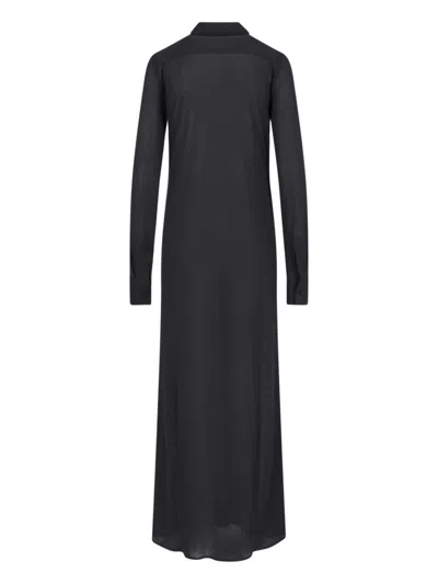 Jil Sander Sheer Fabric Knee Length Dress With Cuffed Sleeves In Black