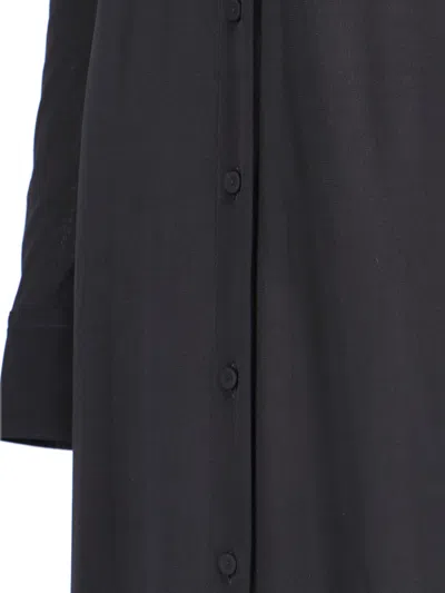 Jil Sander Sheer Fabric Knee Length Dress With Cuffed Sleeves In Black