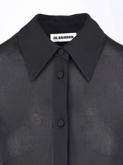 Jil Sander Sheer Fabric Knee Length Dress With Cuffed Sleeves In Black