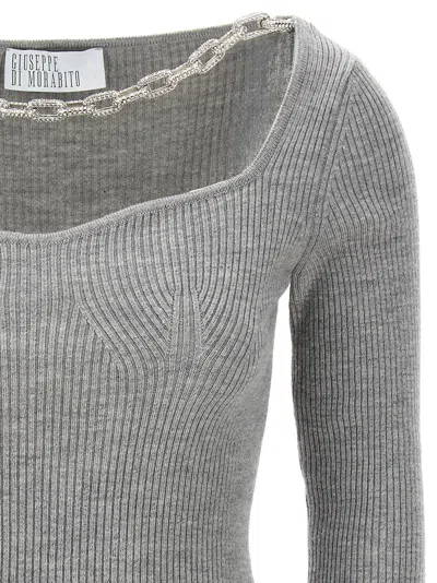 Giuseppe Di Morabito Square Neck Chain Detail Fitted Sweater In Gray