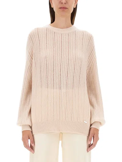 Kiton Cashmere-silk Lattice Knit Crewneck Sweater In Beige