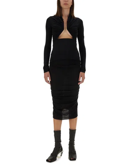 Rick Owens Gonna Midi Shrimp In Jersey Stretch In Black
