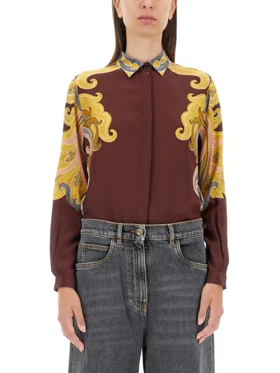 Shop Etro Printed Shirt In Brown