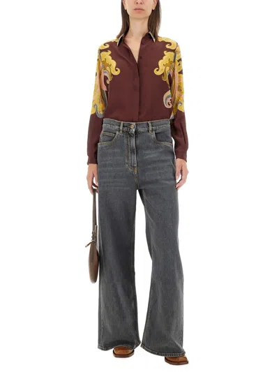 Shop Etro Printed Shirt In Brown