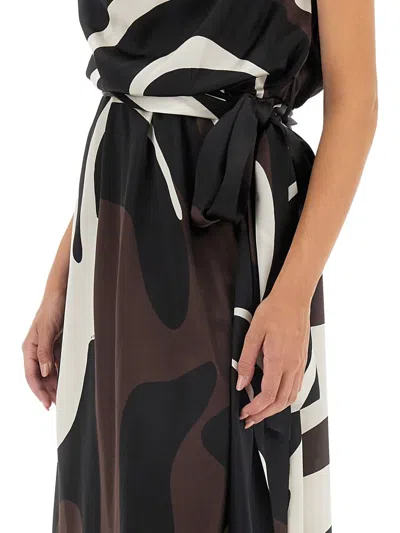 Kiton Draped Neckline Midi Dress With Abstract Pattern In Brown
