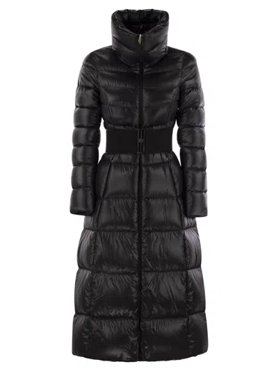 Shop Herno Long Down Jacket With High Belt In Black