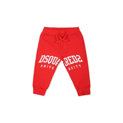 Dsquared2 Red Sweatpants For Baby Boy With White Logo In Red