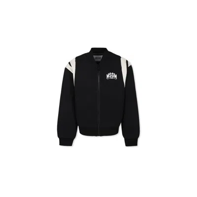 Msgm Black Bomber Jacket For Boy In Black