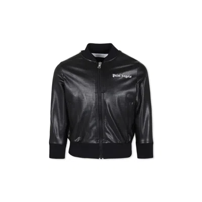 Palm Angels Black Jacket For Boy With White Logo In Black