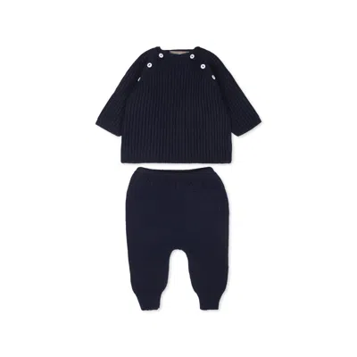 Little Bear Navy Blue Knit Suit For Baby Boy In Blue