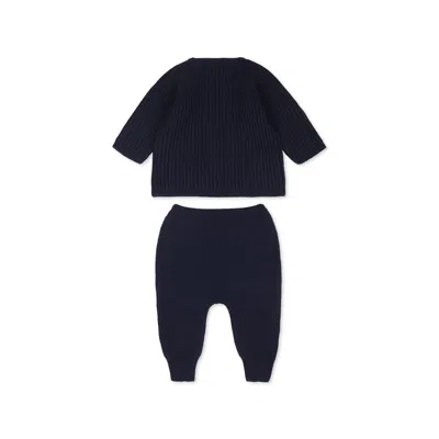 Little Bear Navy Blue Knit Suit For Baby Boy In Blue