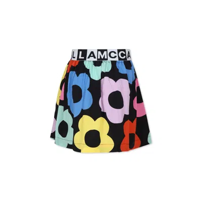 Stella Mccartney Black Skirt For Girl With Flowers Print In Multicolor