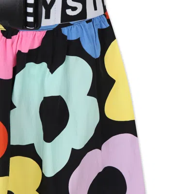 Stella Mccartney Black Skirt For Girl With Flowers Print In Multicolor