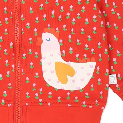 Stella Mccartney Red Sweatshirt For Baby Girls With Chickens And Flowers In Red