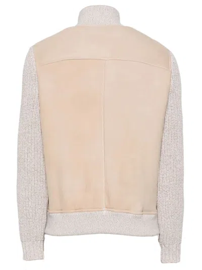 Shop Eleventy Taupe Leather And Wool Jacket In Grey