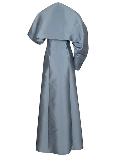 Alberta Ferretti Long Mikado Dress With Fitted Bustier In Gray