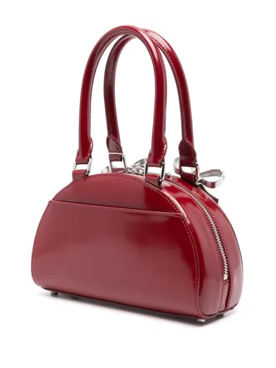 Shop Self-portrait Burgundy Leather Curved Mini Tote Bag