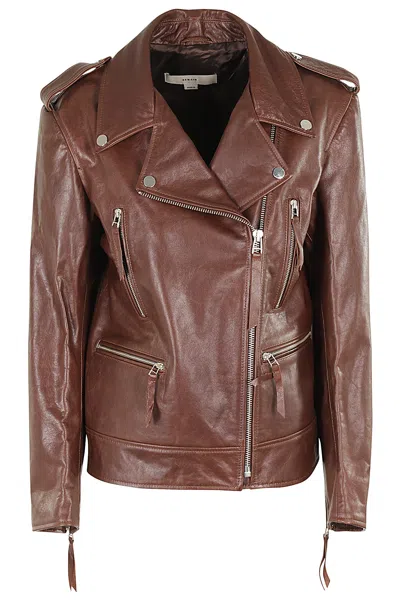 Shop Remain Birger Christensen Biker Leather Jacket In Deep Mahogany