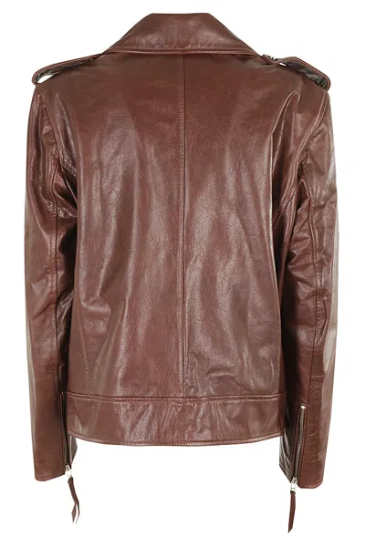 Remain Birger Christensen Biker Leather Jacket In Deep Mahogany