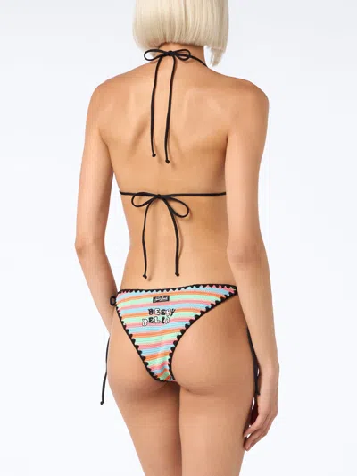 Mc2 Saint Barth Women Crochet Triangle Bikini Maleah With Pacthes Beepy Bella Special Edition In Multicolor