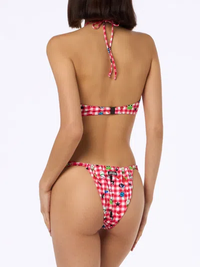Mc2 Saint Barth Women Bandeau Bikini Dahelle With Gingham And Fancy Print Beepy Bella Special Edition In Red