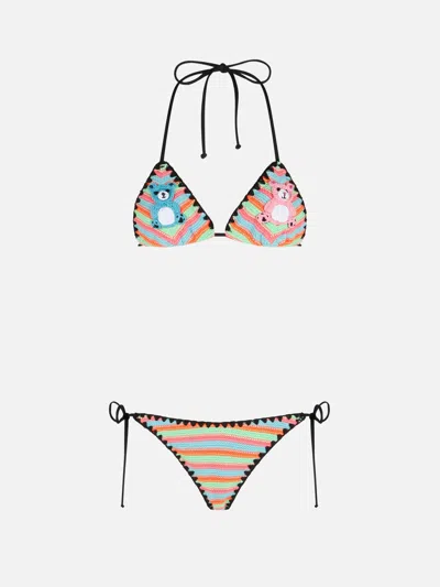 Mc2 Saint Barth Women Crochet Triangle Bikini Maleah With Pacthes Beepy Bella Special Edition In Multicolor
