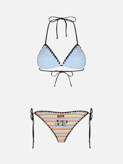 Mc2 Saint Barth Women Crochet Triangle Bikini Maleah With Pacthes Beepy Bella Special Edition In Multicolor
