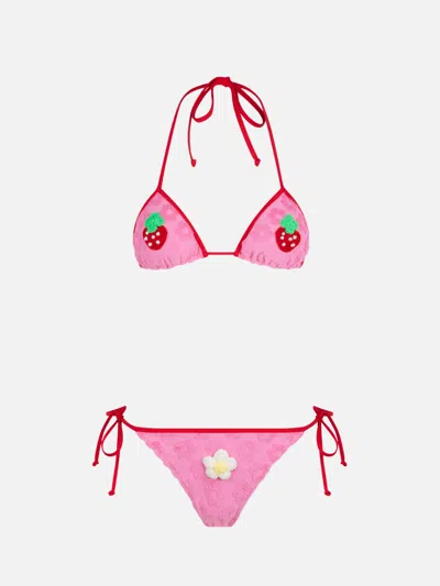 Mc2 Saint Barth Woman Terry Embossed Triangle Bikini Maleah With Patches Beepy Bella Special Edition In Pink