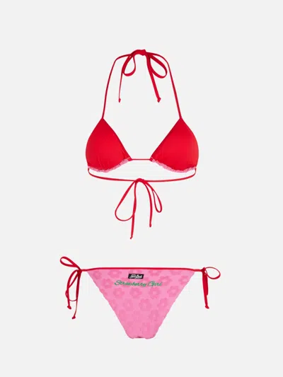Mc2 Saint Barth Woman Terry Embossed Triangle Bikini Maleah With Patches Beepy Bella Special Edition In Pink