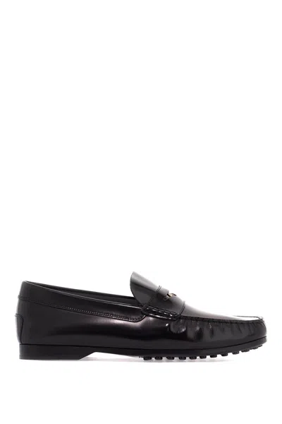 Shop Tod's Brushed Leather Loafers With Penny Detail In Nero (black)