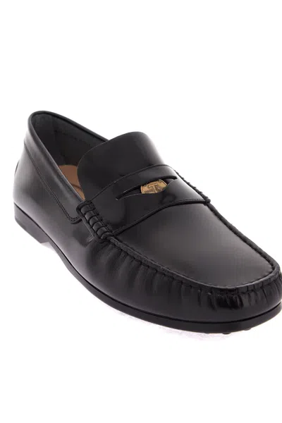 Shop Tod's Brushed Leather Loafers With Penny Detail In Nero (black)