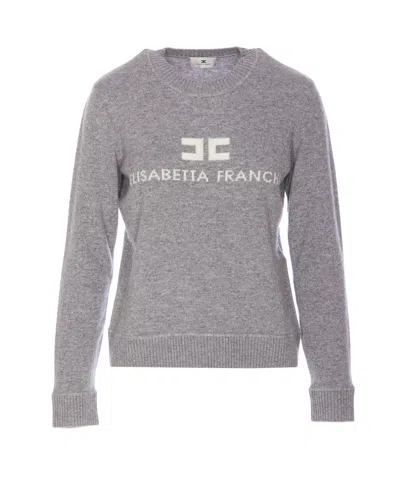 Shop Elisabetta Franchi Logo Sweater In Grigio Melange/avorio