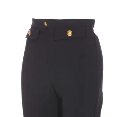 Shop Elisabetta Franchi Straight Pants With Logo Rivet In Black